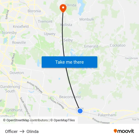 Officer to Olinda map