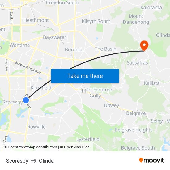 Scoresby to Olinda map