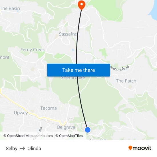 Selby to Olinda map