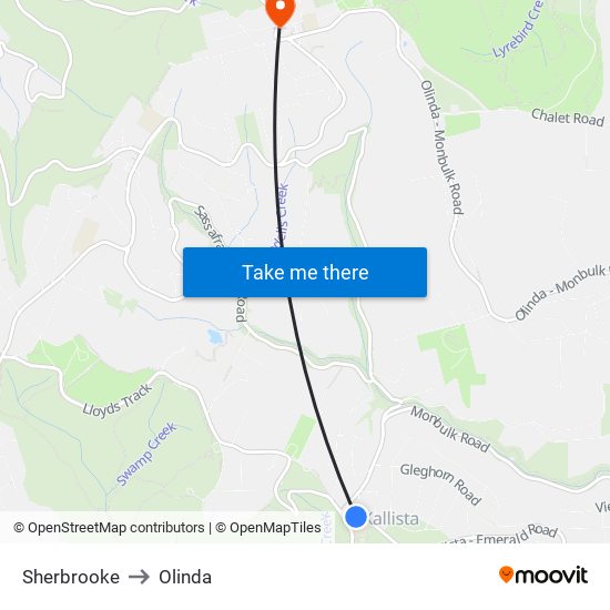 Sherbrooke to Olinda map