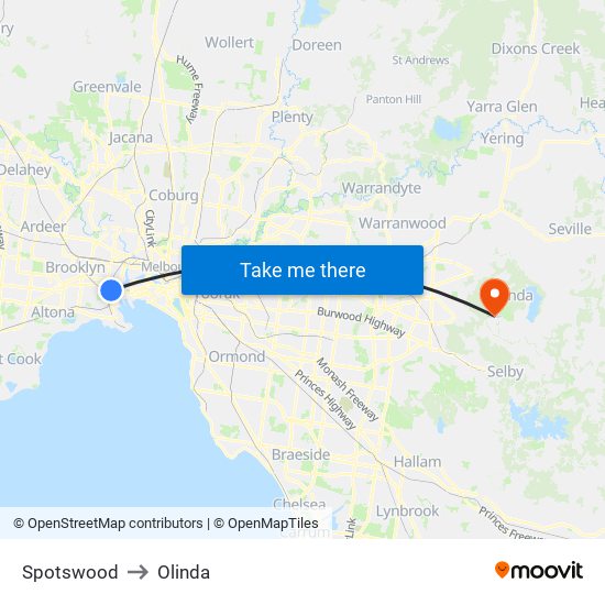 Spotswood to Olinda map