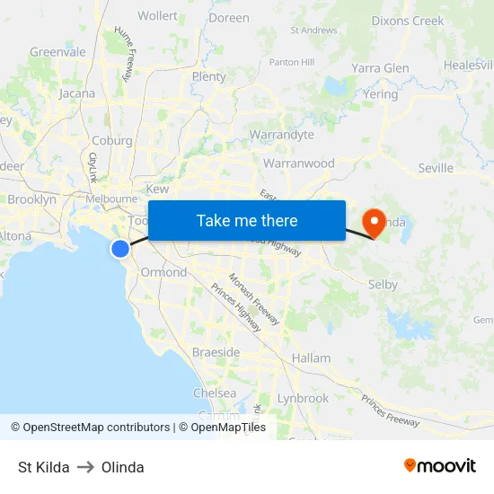 St Kilda to Olinda map