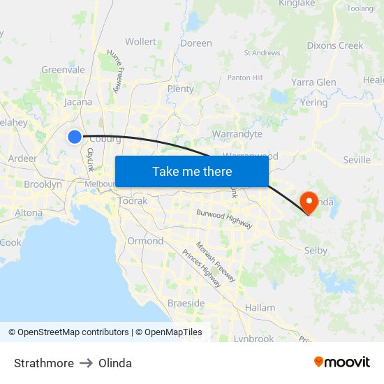 Strathmore to Olinda map