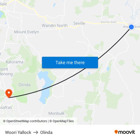 Woori Yallock to Olinda map