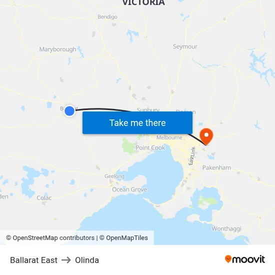 Ballarat East to Olinda map