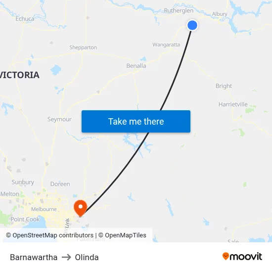Barnawartha to Olinda map