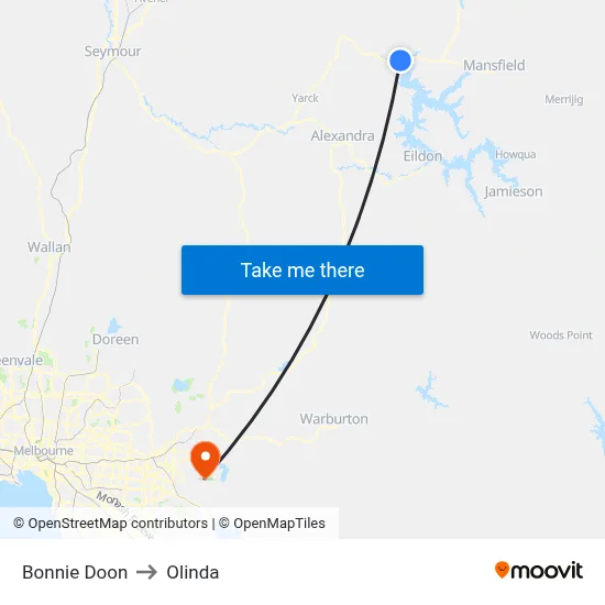 Bonnie Doon to Olinda map