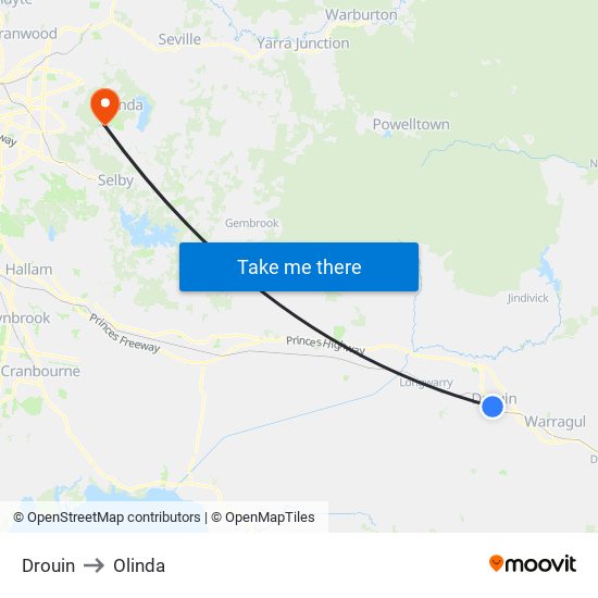 Drouin to Olinda map