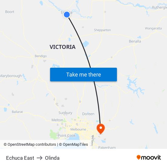 Echuca East to Olinda map