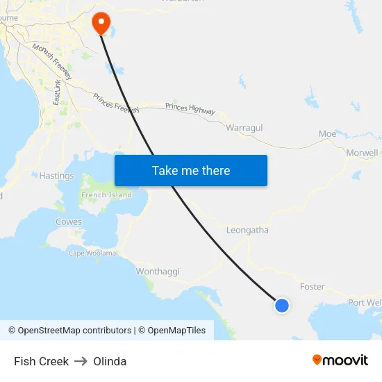 Fish Creek to Olinda map