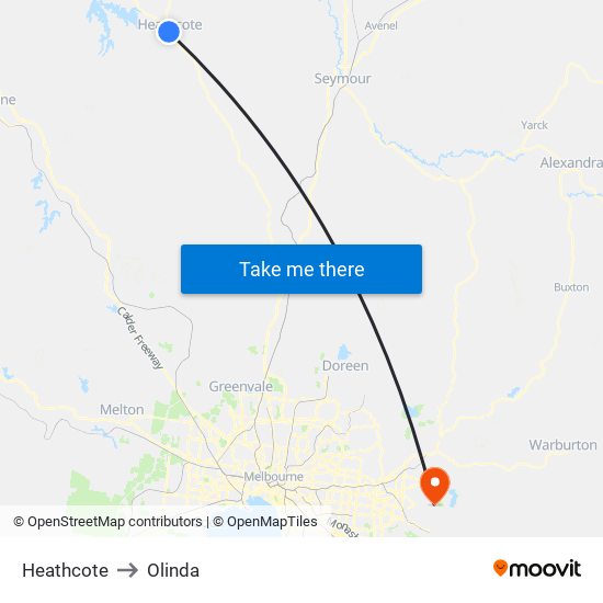 Heathcote to Olinda map