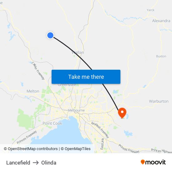 Lancefield to Olinda map