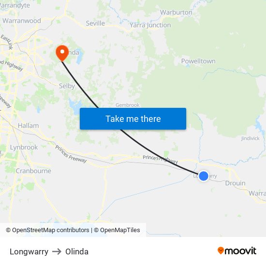 Longwarry to Olinda map