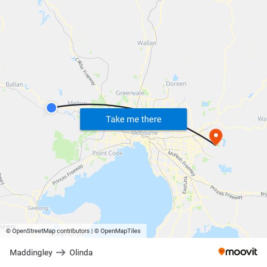 Maddingley to Olinda map
