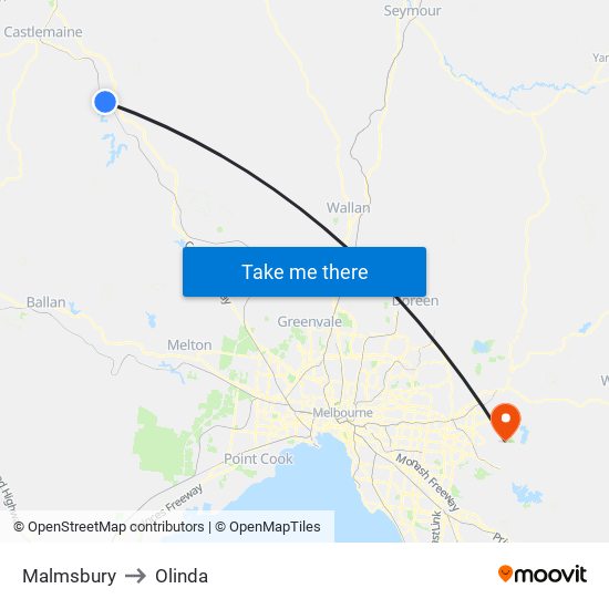 Malmsbury to Olinda map