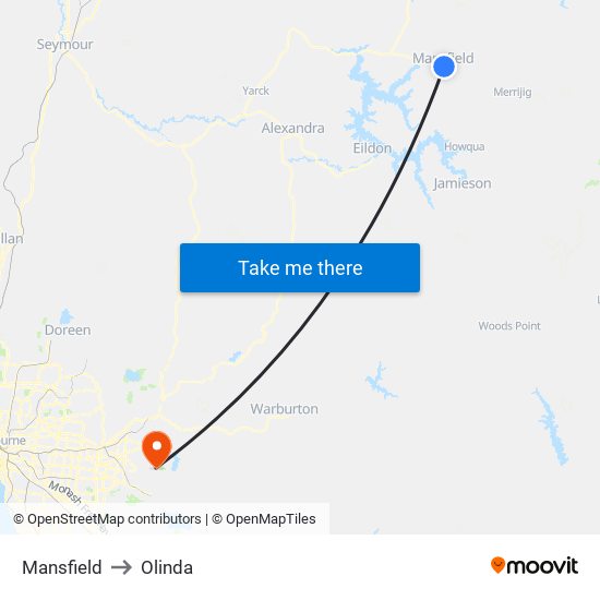 Mansfield to Olinda map