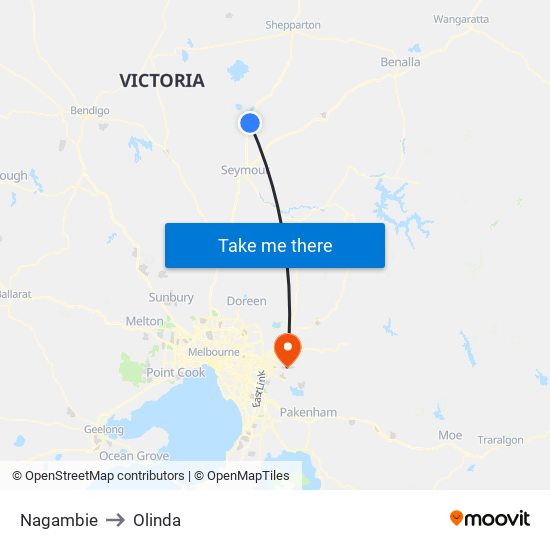 Nagambie to Olinda map