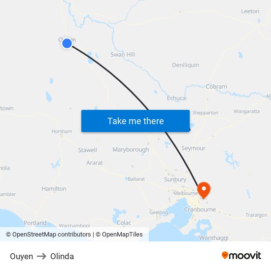 Ouyen to Olinda map