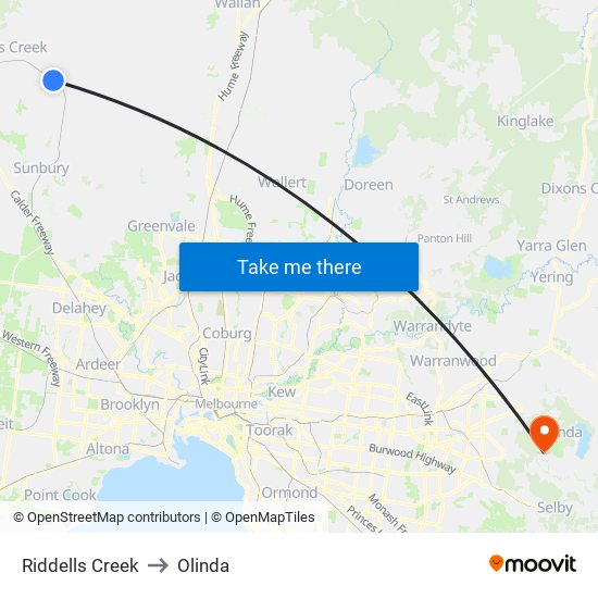 Riddells Creek to Olinda map