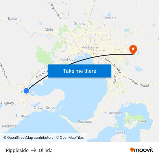 Rippleside to Olinda map