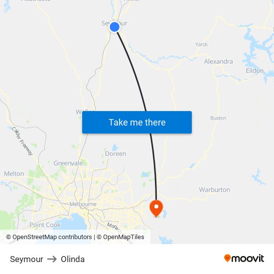 Seymour to Olinda map