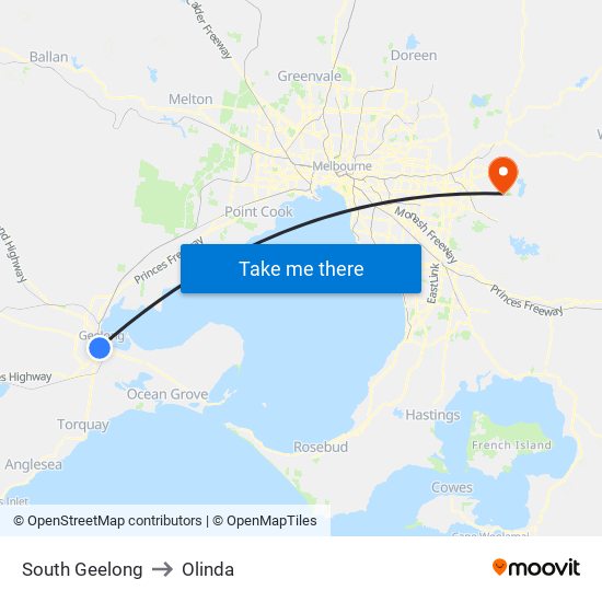 South Geelong to Olinda map