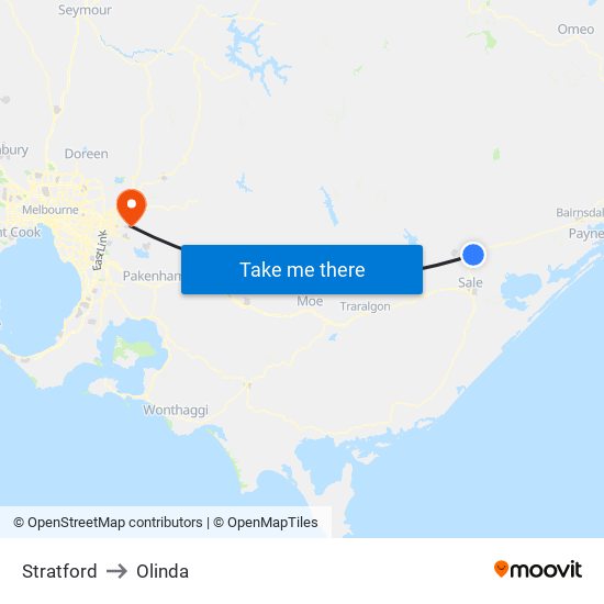 Stratford to Olinda map