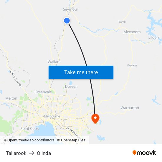 Tallarook to Olinda map