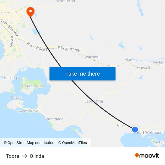 Toora to Olinda map