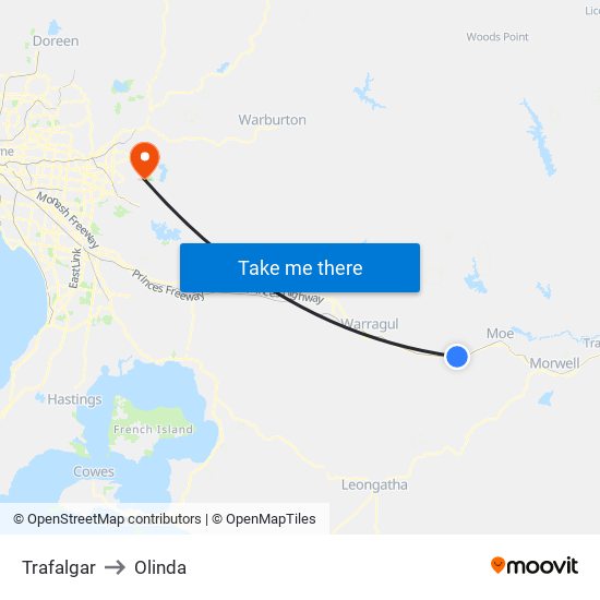 Trafalgar to Olinda map