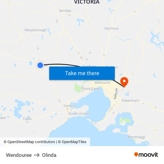 Wendouree to Olinda map