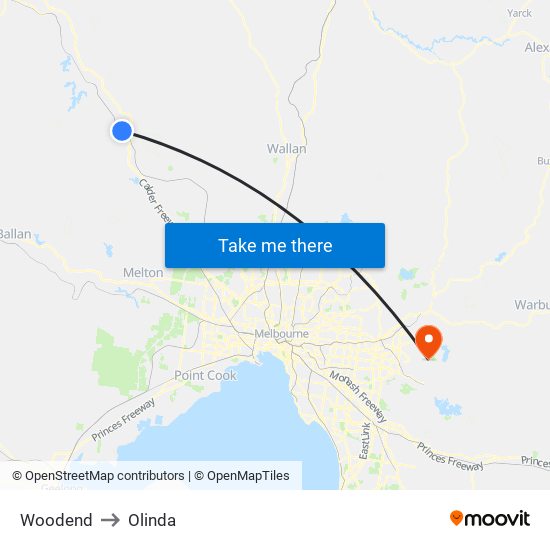 Woodend to Olinda map