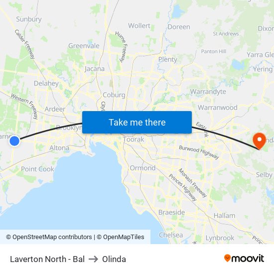 Laverton North - Bal to Olinda map