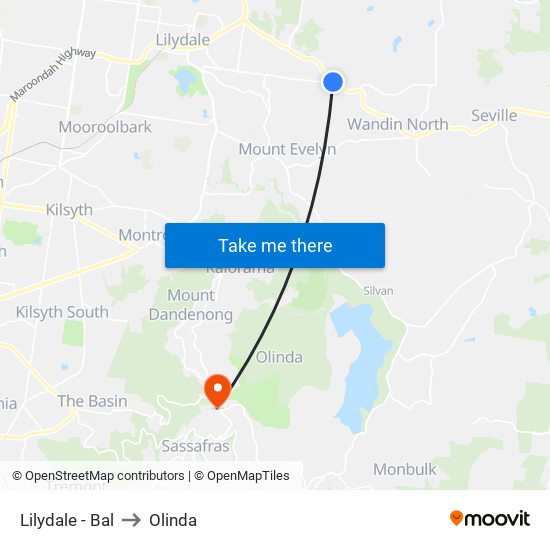 Lilydale - Bal to Olinda map