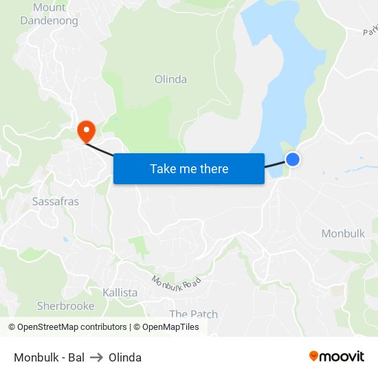 Monbulk - Bal to Olinda map