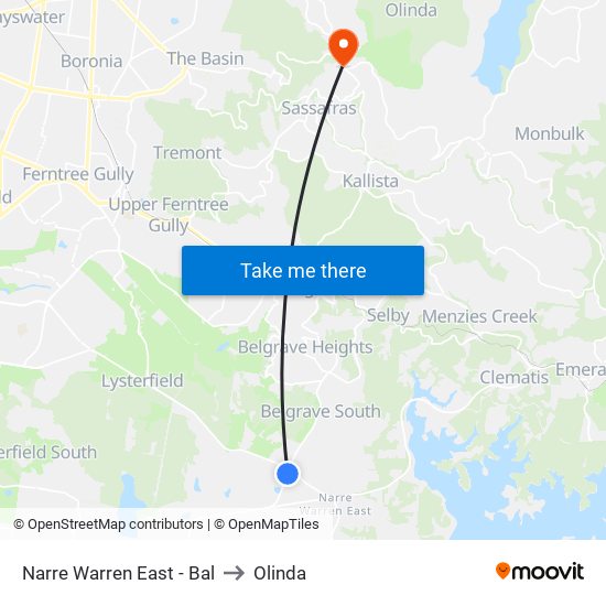 Narre Warren East - Bal to Olinda map