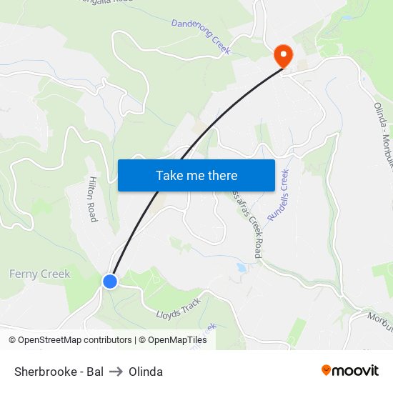 Sherbrooke - Bal to Olinda map