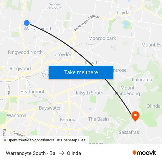 Warrandyte South - Bal to Olinda map