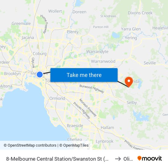8-Melbourne Central Station/Swanston St (Melbourne City) to Olinda map
