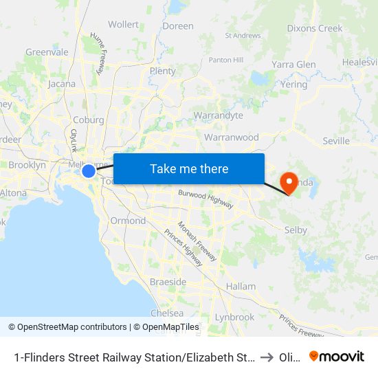 1-Flinders Street Railway Station/Elizabeth St (Melbourne City) to Olinda map