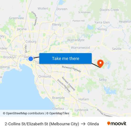 2-Collins St/Elizabeth St (Melbourne City) to Olinda map
