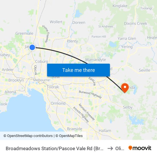 Broadmeadows Station/Pascoe Vale Rd (Broadmeadows) to Olinda map