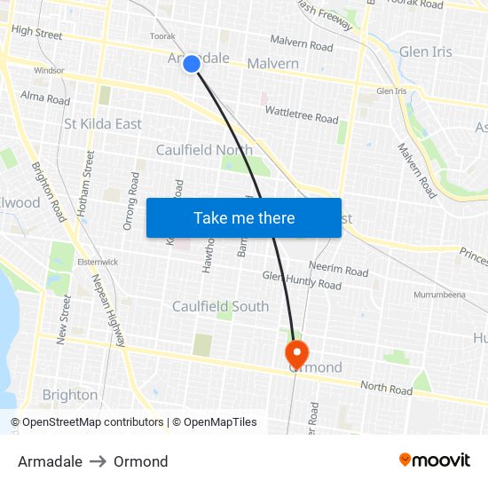 Armadale to Ormond map