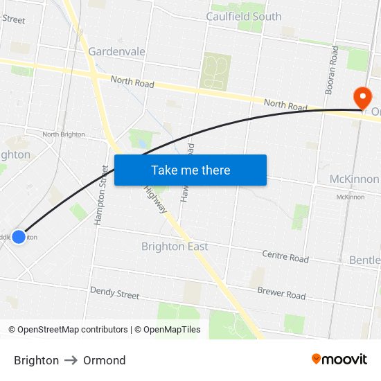 Brighton to Ormond map