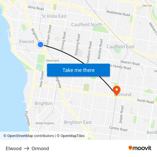 Elwood to Ormond map