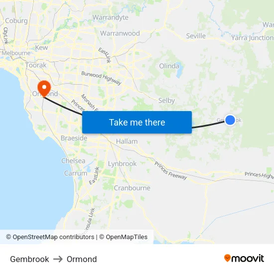Gembrook to Ormond map