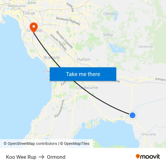 Koo Wee Rup to Ormond map