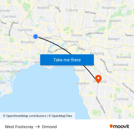 West Footscray to Ormond map
