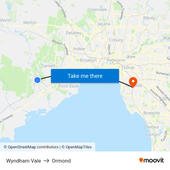 Wyndham Vale to Ormond map