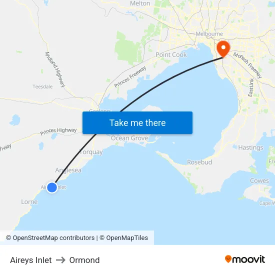 Aireys Inlet to Ormond map